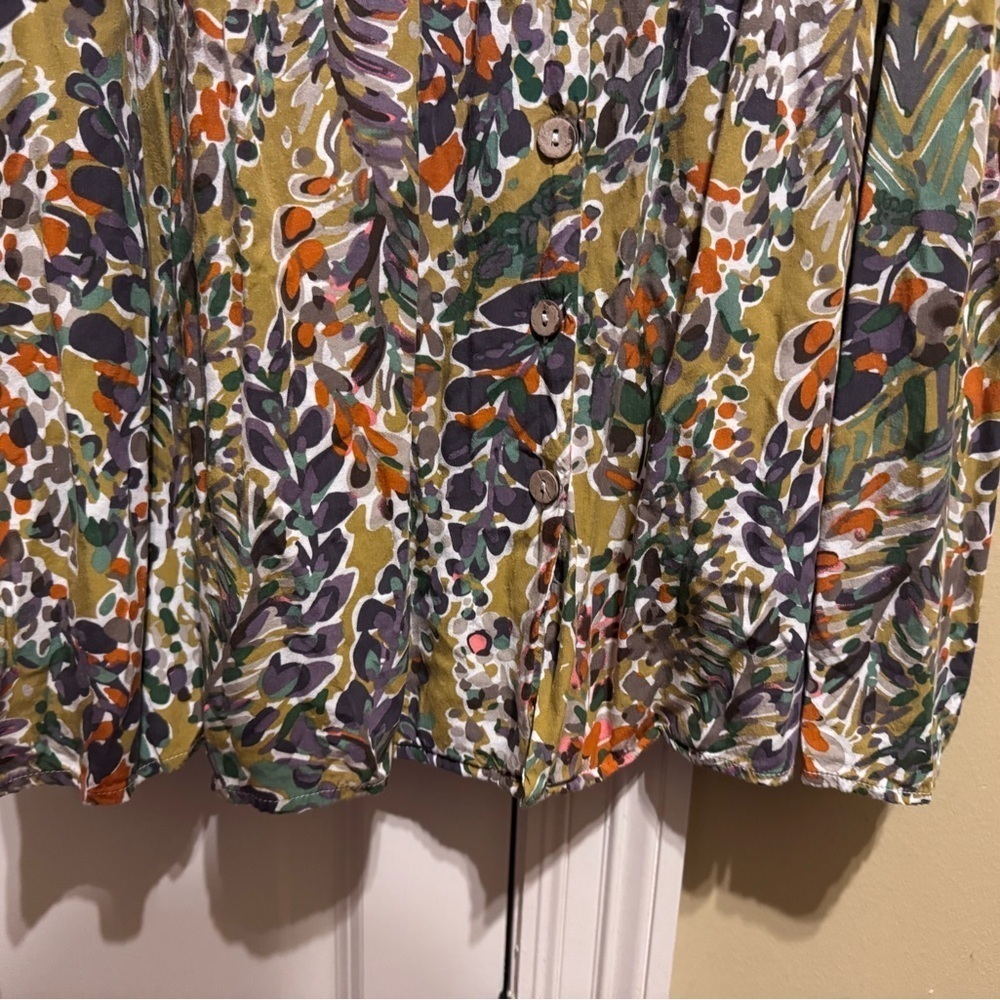 Jodifl Floral Print Olive Green Multi Colored Dress Button Down V-Neck Sz M - Picture 4 of 11